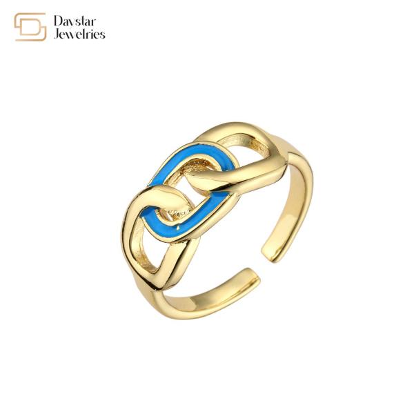 Women Men Jewelry Gold Plated Colorful Enamel Rings , Adjustable Cuban Link Rings