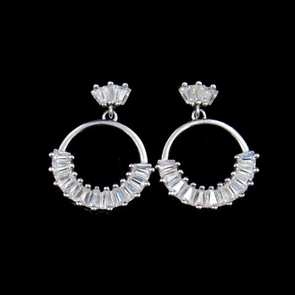 Rose Gold Silver Cubic Zirconia Earrings / Sterling Silver Hoop Earrings With Crystal