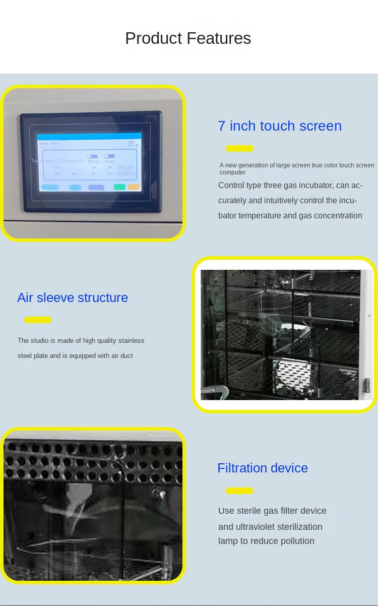 Three-gas Hypoxia Incubator with Constant Temperature 0.2 Fluctuation for Cell Culture