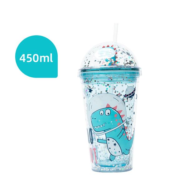 Чашка Sequin звезды куклы динозавра бутылки Drinkware двойного слоя ABS выпивая с соломой
