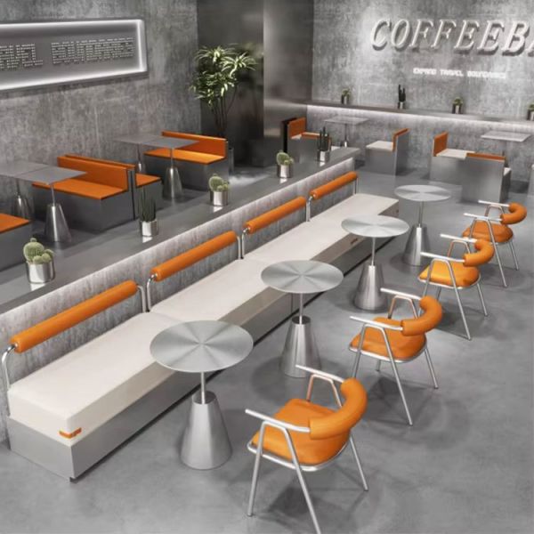 Hot Sale Industrial Style Stainless Steel Booth Sofa Set Cafe Restaurant Table and Chair Set
