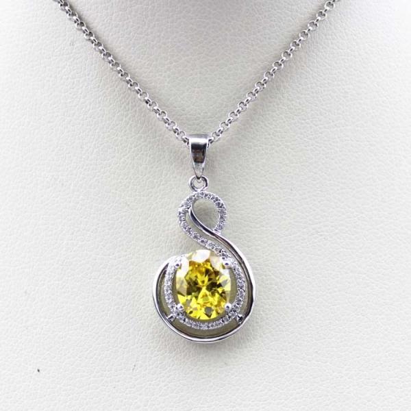 925 Silver Jewelry 8mmx10mm Yellow Citrine Cubic Zircon Pendant(PSJ0412)