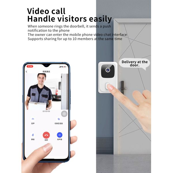 IOS AES Encrypted Wireless Smart Home Security Package Video Doorbell Night Vision