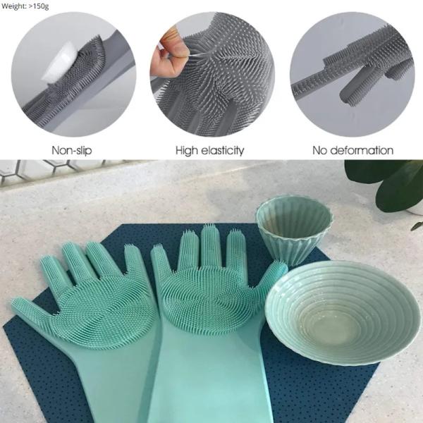 Reusable Oilproof Silicone Washing Gloves For Dishes Harmless