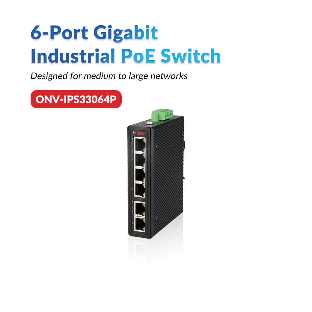 6-port Gigabit Industrial PoE Switch with 30W per Port and DIN Rail Mountable