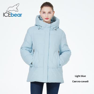 Moderate Length Winter Coat White Cotton Jacket With Double Zipper And Attached Hood