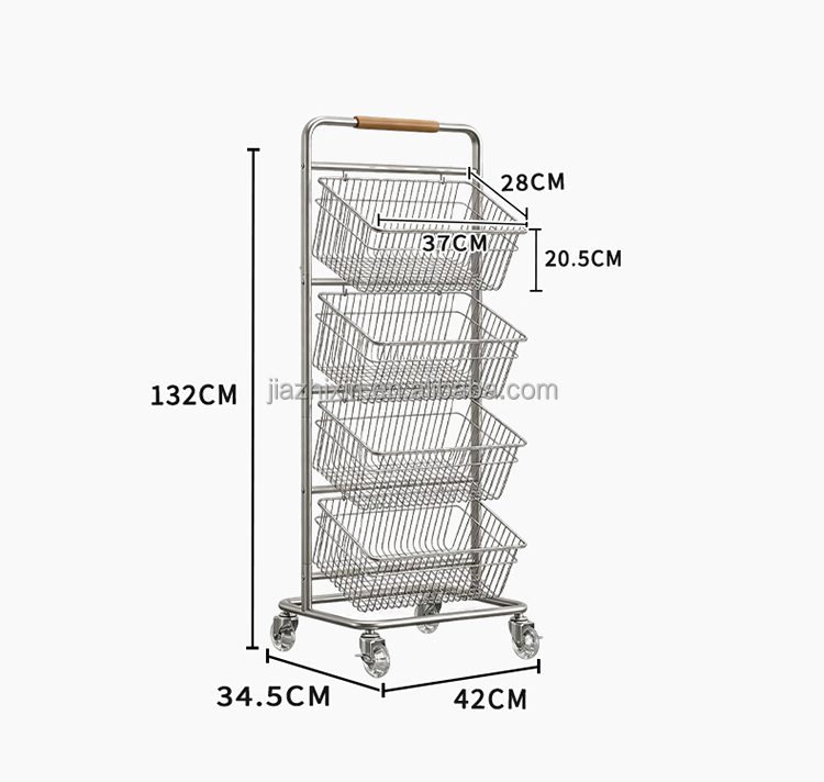 Double Tier 304 Stainless Steel Modern Non-Folding Laundry Basket & Storage Rack Wheels Mobile Unit for Bathroom Balcony