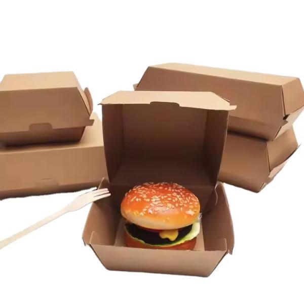 Eco-friendly Burger Boxes Customized Oil Proof Kraft Paper Fried Chicken And French Fry Packaging Box