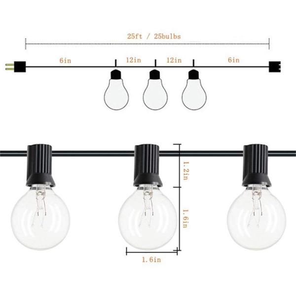 Таможня привела основание светов 25фт Г40 Э12 строки шарика Эдисон на открытом воздухе 2 лет гарантии