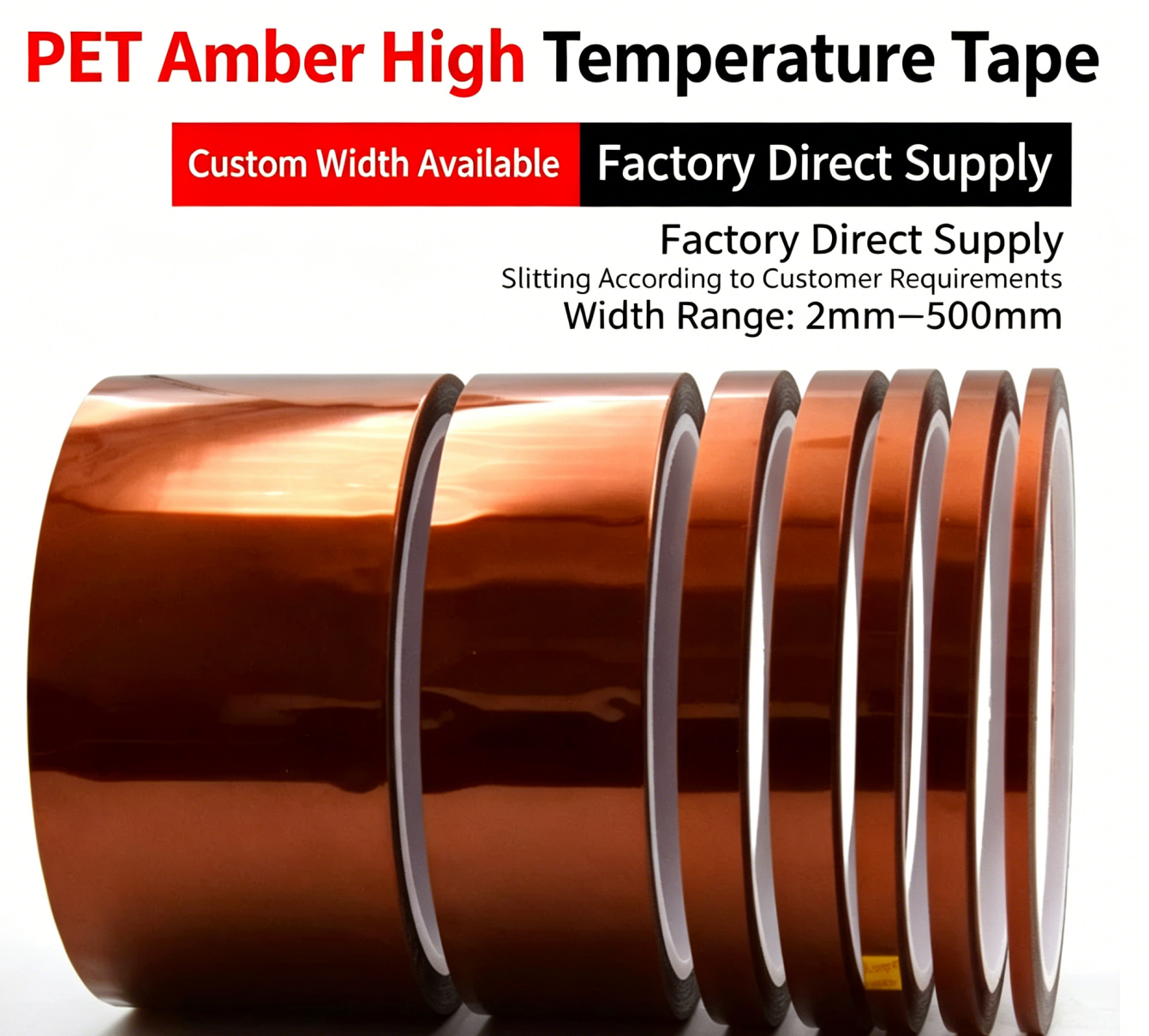 Nomay Amber PET High Temperature Masking Tape / Gold Finger Tape Heat Resistant 200℃, Insulating, Acid & Alkali Resistant, Zero Residue After Peeling