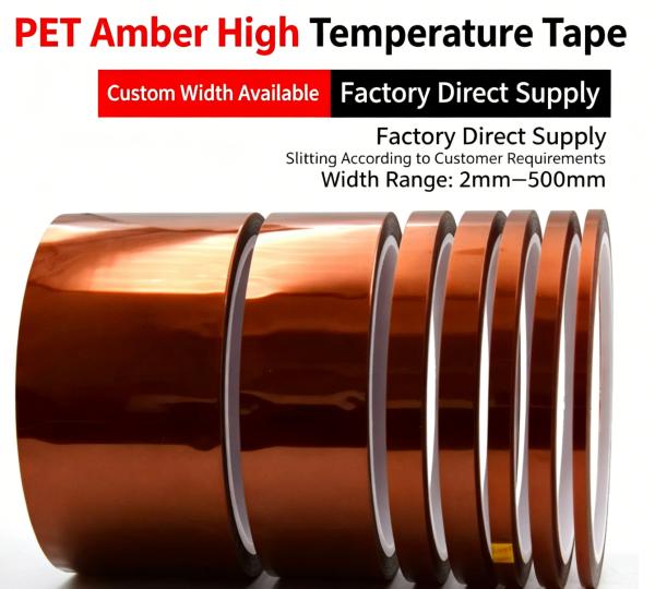 Nomay Amber PET High Temperature Masking Tape / Gold Finger Tape Heat Resistant 200℃, Insulating, Acid & Alkali Resistant, Zero Residue After Peeling