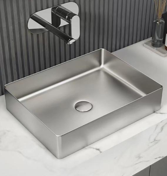 Rectangular Stainless Steel Vessel Sinks Luxury Style With Nano Plating PVD Brushed