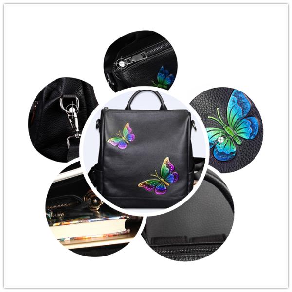 Fashion Institute Ladies Leather Backpack For Women , Butterfly Embroidery Printing