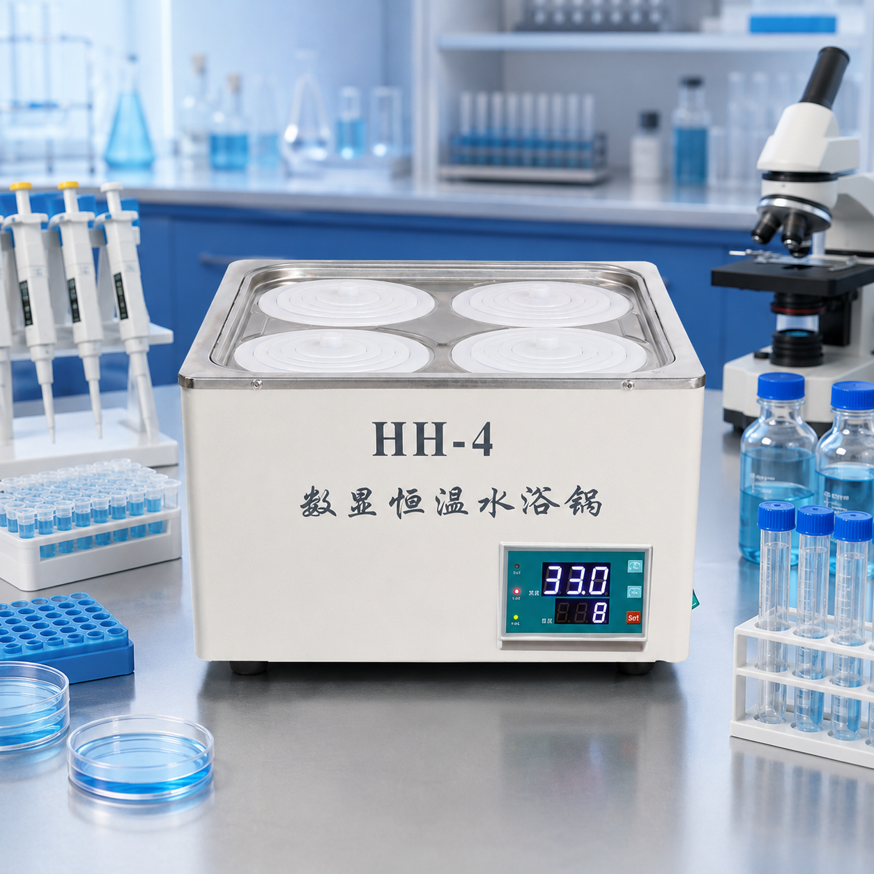 Cenlee Four-Hole PID Digital Thermostatic Water Bath 100°C 800W for Biology Sample Warming and Incubation