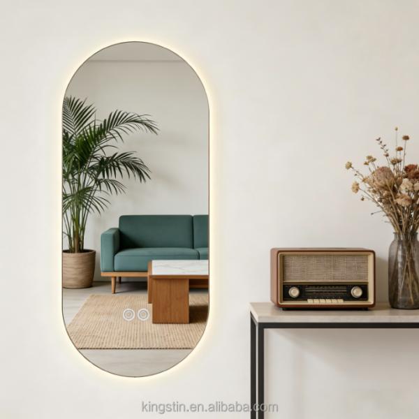 Kingstin Modern Anti Fog LED Backlit Vanity Mirror Light Smart Wall Cabinet Arched Bathroom Mirror for Hotel Use