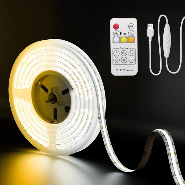 COB LED Strip Light CCT Tunable 560LEDs CRI90 2m Dimmable 2700K-6500K 24V LED Tape Lights Kit For Under Cabinet Bedroom