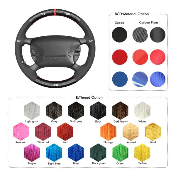 MEWANT Custom Hand Stitching Black Carbon Fiber Steering Wheel Cover for Ford Mustang 1994-2004
