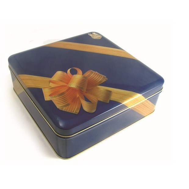Printing Ribbon Flower Pattern Square Tin Box Cans / Sweety Cookie Matel Tin Packaging Box For Candy / Chocolate