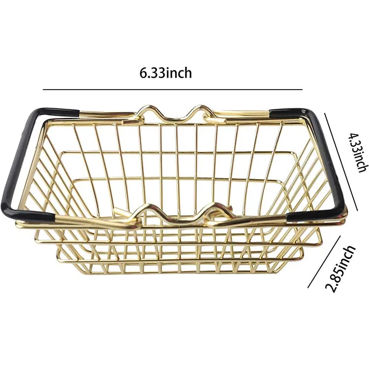 Портативная милая корзина для хранения мини металлическая золотая корзина для покупок с ручками