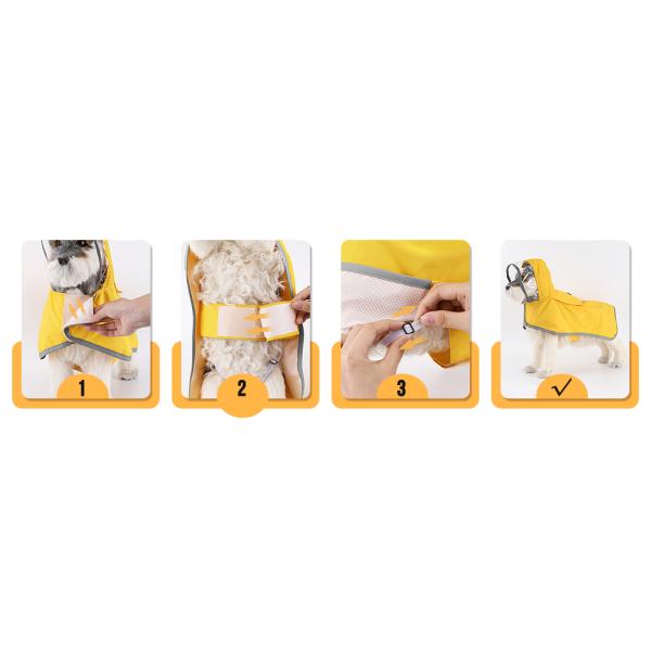 Dog Waterproof Raincoat with Poncho Hoodie, High Reflective Adjustable Yellow Pet Rain Jacket with Leash Hole