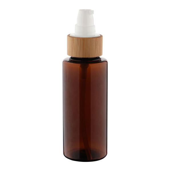 Eco-friendly 100ml Amber Plastic Empty Cosmetic Packaging – 24/410 Lotion Bottle With Bamboo Lid