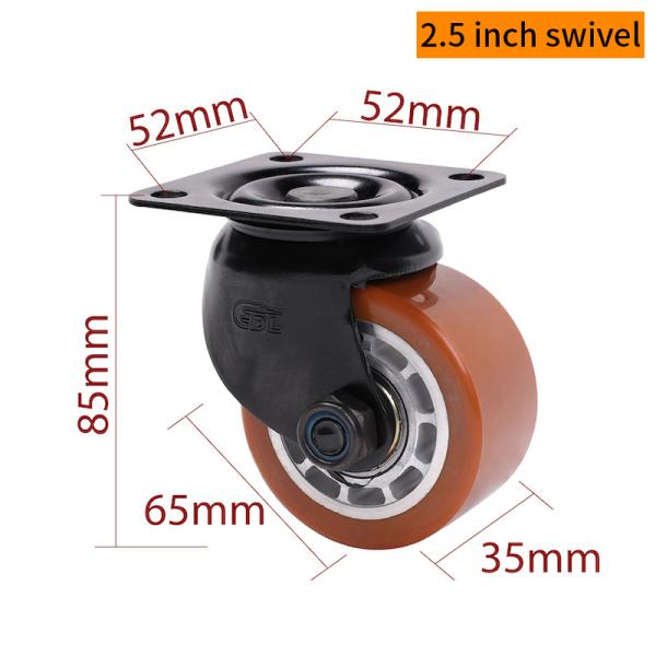 EDL TPU Tread 2.5 Inch Plate Equipment Casters M4125P-86A  By Rigid Swive Brake