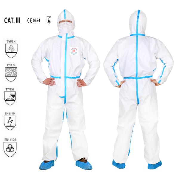 Waterproof Type 4 Disposable Coveralls Taped Disposable Coverall With Thumb Loop