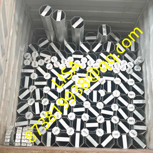35FT Direct Buried Galvanized Octagonal Steel Pole 500KGF Metal Utility Pole with Welded Top Cap and Bottom Bearing Plate