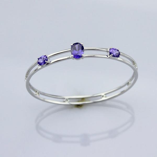 Two Rows 925 Sterling Silver Bangle with Cubic Zirconia (B36)