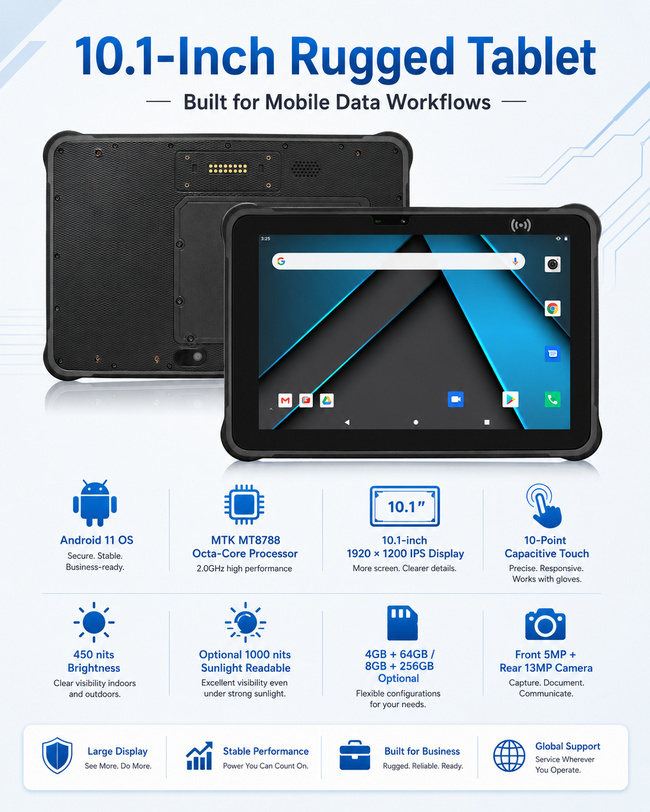Warehouse Rugged Tablet for Warehouse Management 10.1 Inch Handles Inventory Records