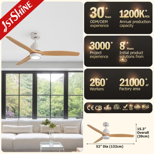 Ventilador de teto ABS de grãos de madeira de design branco com iluminação LED