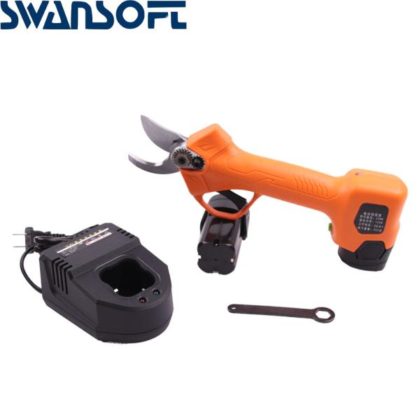 Swansoft 2.5CM Battery Orchard Pruner 16. 8V Cordless Strong Steel Blade Garden Trimmer Plant Secateurs with 2 batteries