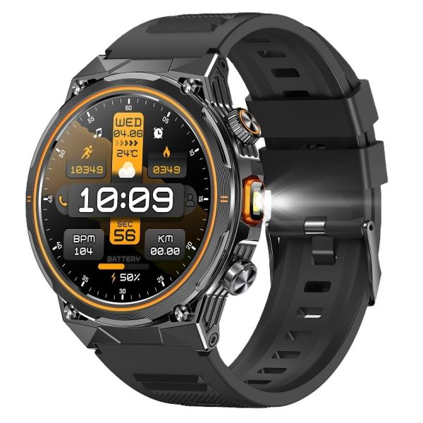 AK81 Smart Watch for Sports IP68 Waterproof 1.46 Round Screen BT Call Flashlight Multiple Sport Men Smartwatch Tracker