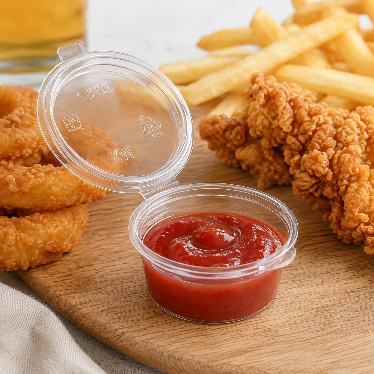 Wide Round 35ml Clear PP Condiment Cup With Lid Dips Platters Takeaway