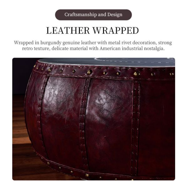 Nidea #8647 LOFT Original Drum-Shaped Aluminum Rivet Coffee Table Industrial Style Handmade Durable Living Room Furniture