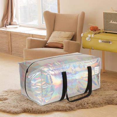 Heavy Duty Moving Bags 24-Gallon Extra Large Waterproof Foldable Clothing Storage Totes Bags With Zipper,Reinforced Handles,Packing Moving Boxes For Dorm & Seasonal Storage,Iridescent
