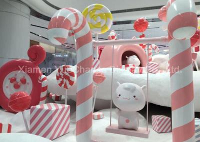 Oversize Shop Display Christmas Decorations Pink And White Fiberglass Candy