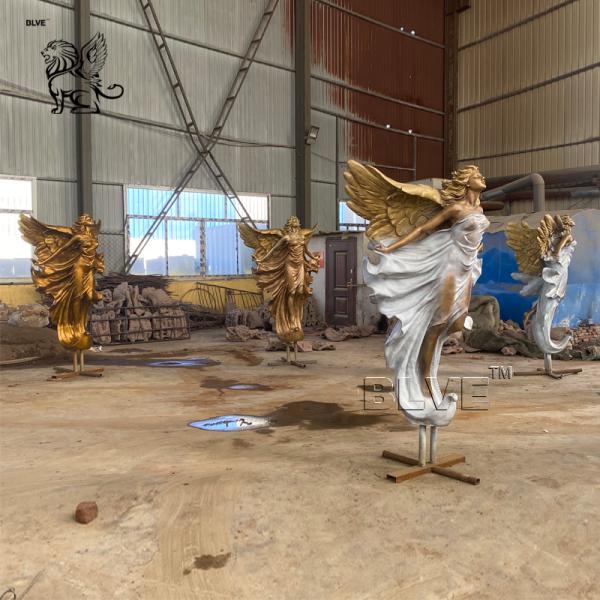 BLVE Bronze Angel Statues Life Size Brass Fairy Garden Decoration Sculpture Large Outdoor Modern Metal