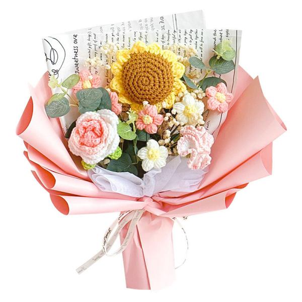 Bouquet de tournesol et de rose fait à la main, parfait pour les cadeaux de la fête des mères ou de la Saint-Valentin.