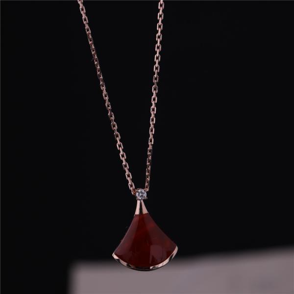 Luxury Gold Jewelry DIVAS' DREAM Carnelian Necklace in 18K Rose Gold Pendant set with one diamond