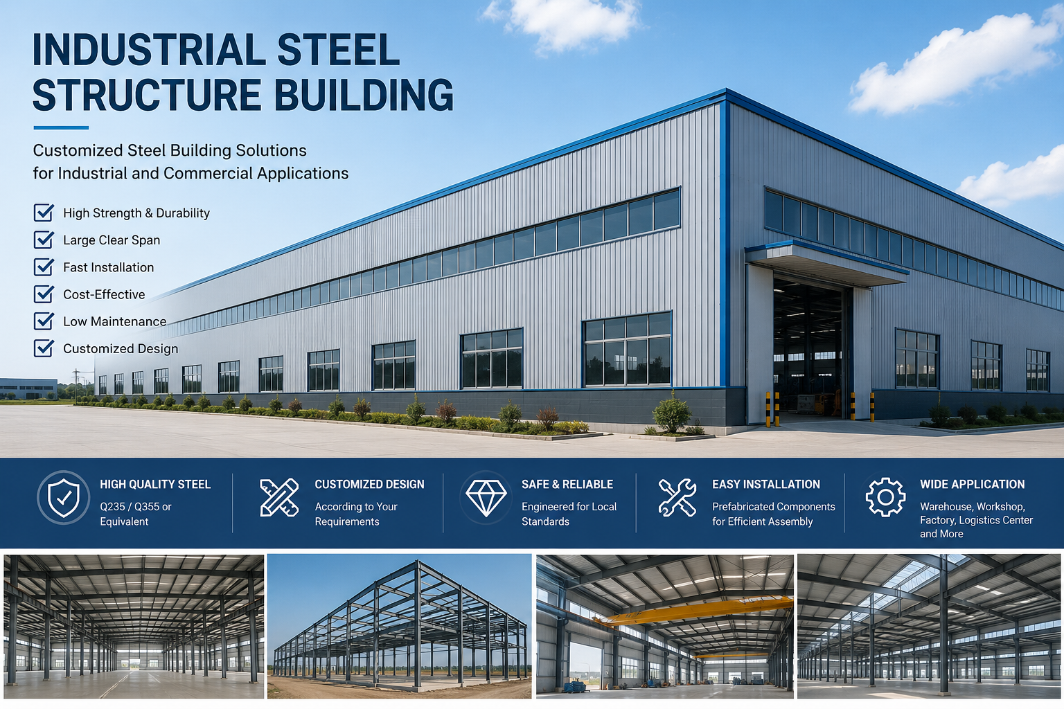 Industrial Steel Building engineered to support industrial growth with customizable designs and robust structural integrity