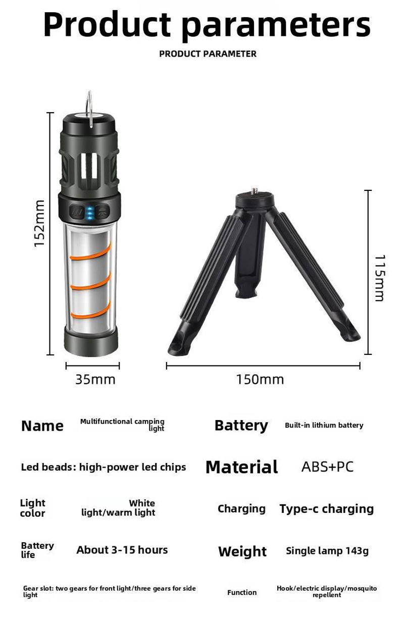 Tripod Campsite Multifunctional Camping Light LED Insect-Repelling Lamp Rechargeable Camping Light