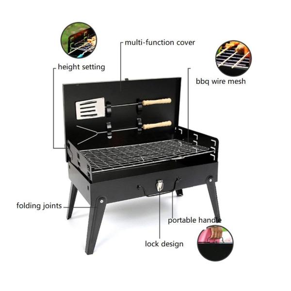 Modern Style Black Camping Patio Foldable Barbecue Charcoal Portable Outdoor Grill BBQ