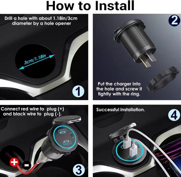 Type C Fast USB Charger For Car PD3.0 36W Dual Port Vehicle Marine Bus USB Charger