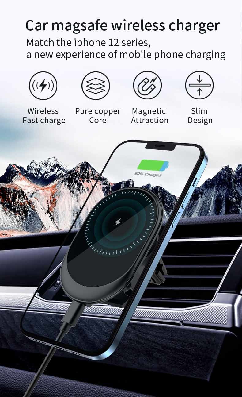 держателя автомобиля 15W заряжатель быстрого Magsafe беспроводной для Яблока Iphone 12
