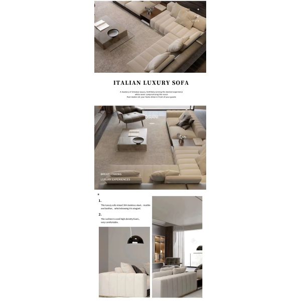 High density and high resilience foam fabric cover modern Italian L shape sectional sofa set luxury leather living room sofas