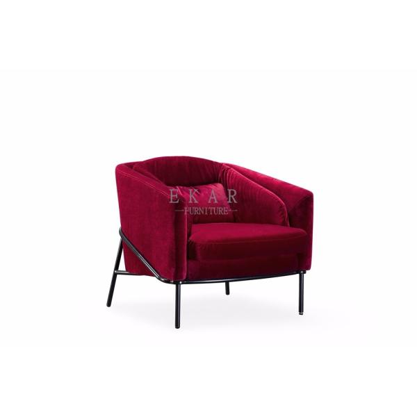 Upholstered Maroon Velvet Arm Modern Design Leisure Chair Waiting Chair