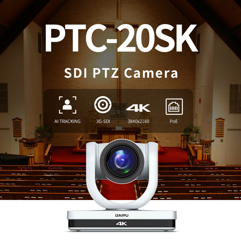 PTC-20SK PoE HD-MI 3G-SDI USB 4K30 UHD IP Broadcasting Auto Tracking Video Conference Live Streaming PTZ Camera