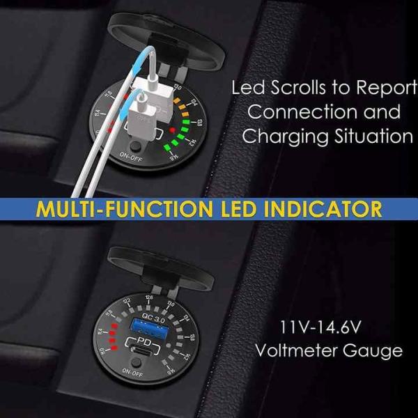 QC3.0 + PD Twin USB Car Charger Suit For Iphone 15 Car Charger With Color Screen