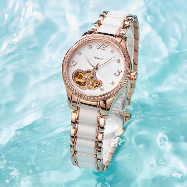 Ladies Manual Wind Up Watches Mechanical Fashion Skeleton Steel Ceramic Watch